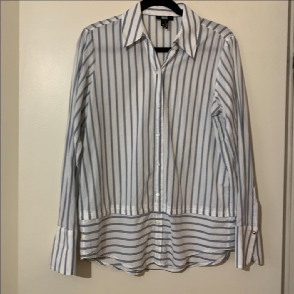 PAIGE White and Blue Striped Button Down Shirt - Picture 7 of 13